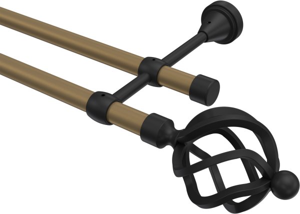 Gardinenstange Metall 16 mm Ø 2-läufig PRIMUS - Paolo Gold matt / Schwarz (ohne Ringe)