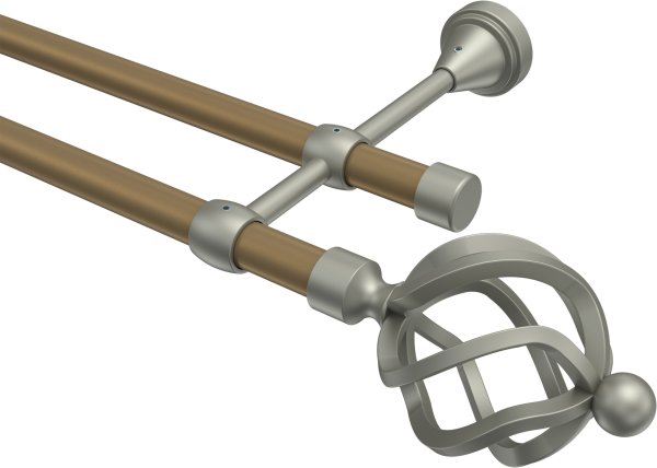 Gardinenstange Metall 16 mm Ø 2-läufig PRIMUS - Paolo Gold matt / Chrom matt (ohne Ringe)