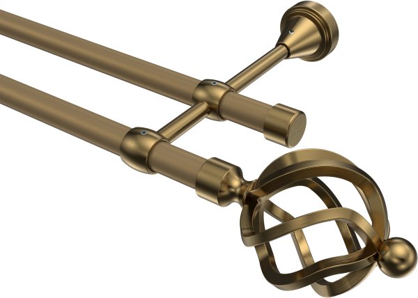 Gardinenstange Metall 16 mm Ø 2-läufig PRIMUS - Paolo Gold matt / Messing Antik (ohne Ringe) 100 cm