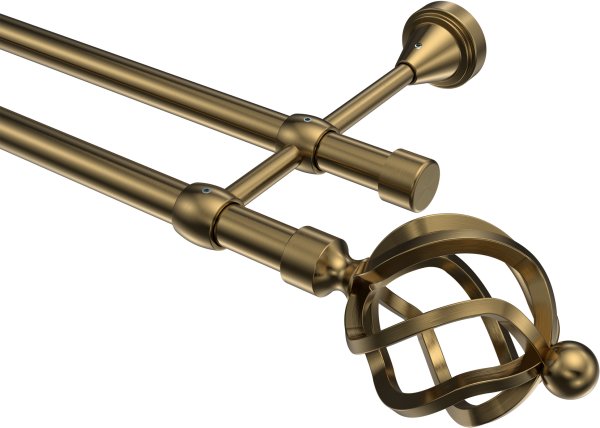 Gardinenstange Metall 16 mm Ø 2-läufig PRIMUS - Paolo Messing Antik (ohne Ringe) 100 cm