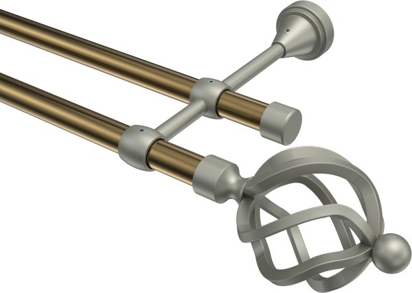 Gardinenstange Metall 16 mm Ø 2-läufig PRIMUS - Paolo Messing Antik / Chrom matt (ohne Ringe)