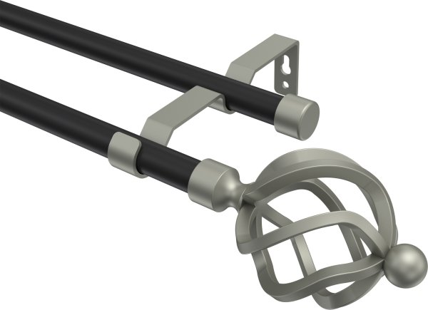 Gardinenstange Metall 16 mm Ø 2-läufig OLYMP - Paolo Schwarz / Chrom matt (ohne Ringe) 100 cm