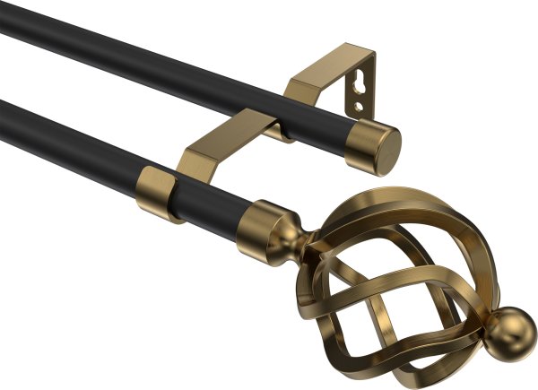 Gardinenstange Metall 16 mm Ø 2-läufig OLYMP - Paolo Schwarz / Messing Antik (ohne Ringe) 100 cm