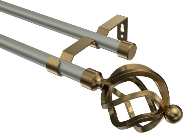 Gardinenstange Metall 16 mm Ø 2-läufig OLYMP - Paolo Chrom matt / Messing Antik (ohne Ringe) 100 cm