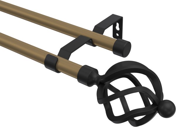 Gardinenstange Metall 16 mm Ø 2-läufig OLYMP - Paolo Gold matt / Schwarz (ohne Ringe)