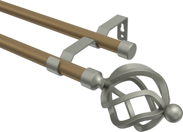 Gardinenstange Metall 16 mm Ø 2-läufig OLYMP - Paolo Gold matt / Chrom matt (ohne Ringe)