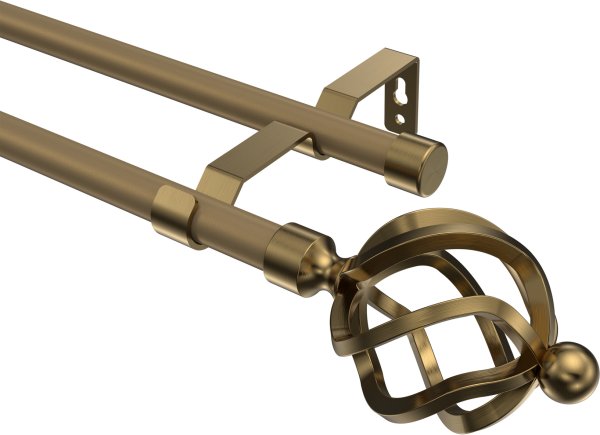 Gardinenstange Metall 16 mm Ø 2-läufig OLYMP - Paolo Gold matt / Messing Antik (ohne Ringe)