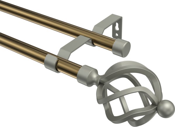 Gardinenstange Metall 16 mm Ø 2-läufig OLYMP - Paolo Messing Antik / Chrom matt (ohne Ringe)