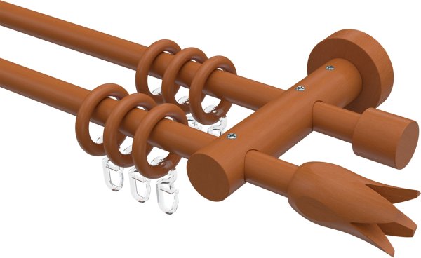 Gardinenstange Holz 16 mm Ø 2-läufig ADRIAN - Flower Kirschbaum lackiert 100 cm