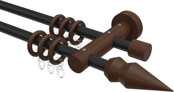 Gardinenstange Metall / Holz 16 mm Ø 2-läufig ADRIAN - Doman Schwarz / Nussbaum lackiert 100 cm