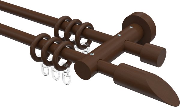 Gardinenstange Holz 16 mm Ø 2-läufig ADRIAN - Franca Nussbaum lackiert 100 cm