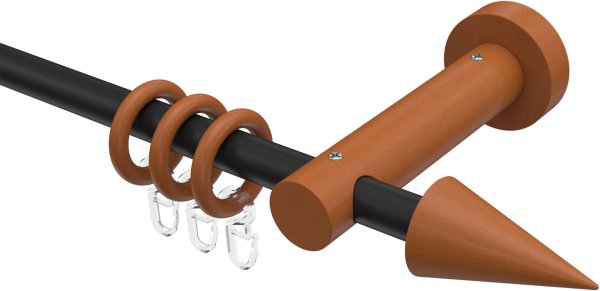 Gardinenstange Metall / Holz 16 mm Ø ADRIAN - Holly Schwarz / Kirschbaum lackiert 100 cm