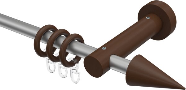 Gardinenstange Metall / Holz 16 mm Ø ADRIAN - Holly Silbergrau / Nussbaum lackiert 100 cm