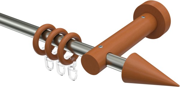 Gardinenstange Metall / Holz 16 mm Ø ADRIAN - Holly Edelstahl-Optik / Kirschbaum lackiert 100 cm