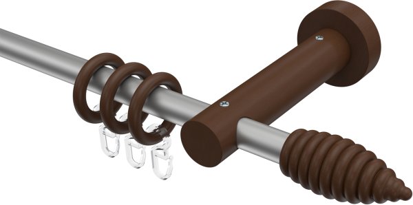 Gardinenstange Metall / Holz 16 mm Ø ADRIAN - Asta Silbergrau / Nussbaum lackiert 100 cm