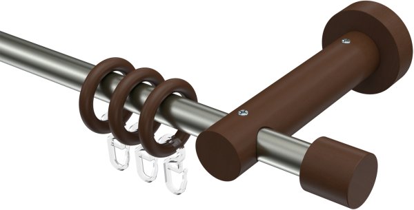 Gardinenstange Edelstahl / Holz Nussbaum lackiert 16 mm Ø ADRIAN - Pin 100 cm