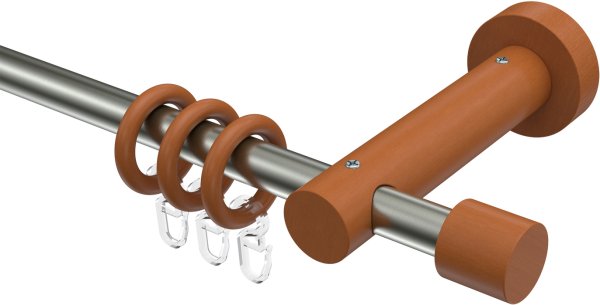 Gardinenstange Edelstahl / Holz Kirschbaum lackiert 16 mm Ø ADRIAN - Pin 100 cm
