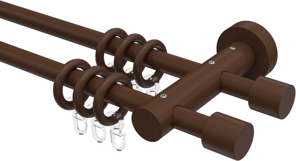 Gardinenstange Holz 16 mm Ø 2-läufig ADRIAN - Pin Nussbaum lackiert 100 cm