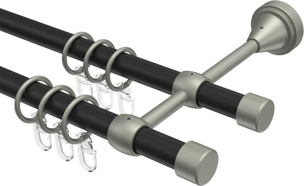 Gardinenstange Metall 16 mm Ø 2-läufig PRIMUS - Lucan Schwarz / Chrom matt 100 cm