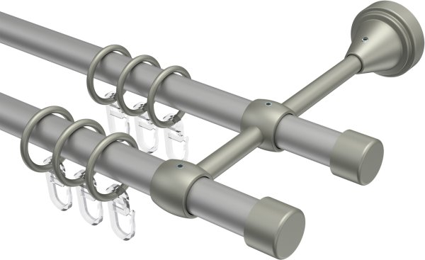 Gardinenstange Metall 16 mm Ø 2-läufig PRIMUS - Lucan Silbergrau / Chrom matt 100 cm