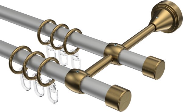 Gardinenstange Metall 16 mm Ø 2-läufig PRIMUS - Lucan Silbergrau / Messing Antik 100 cm