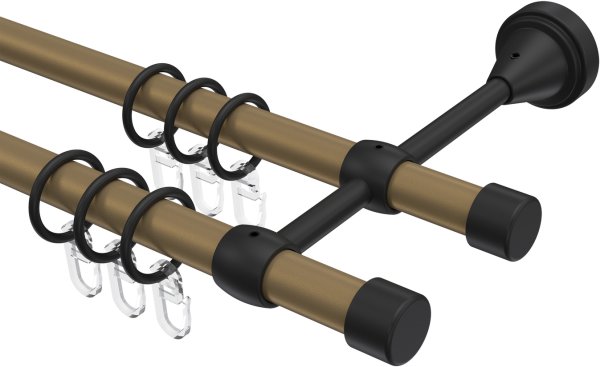 Gardinenstange Metall 16 mm Ø 2-läufig PRIMUS - Lucan Gold matt / Schwarz 100 cm