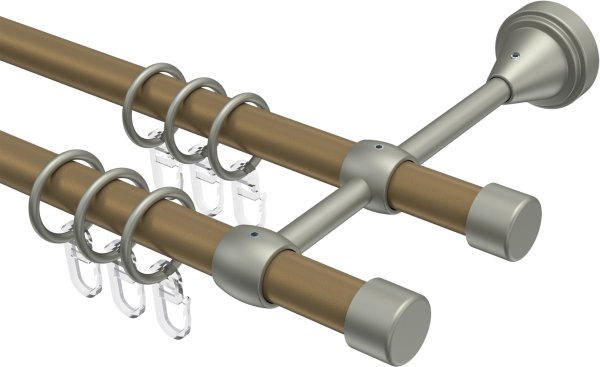 Gardinenstange Metall 16 mm Ø 2-läufig PRIMUS - Lucan Gold matt / Chrom matt 100 cm