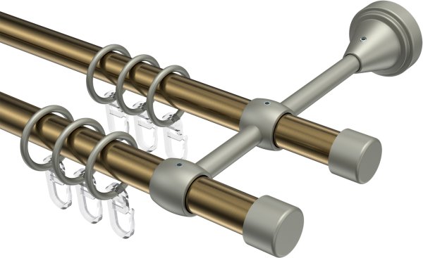 Gardinenstange Metall 16 mm Ø 2-läufig PRIMUS - Lucan Messing Antik / Chrom matt 100 cm