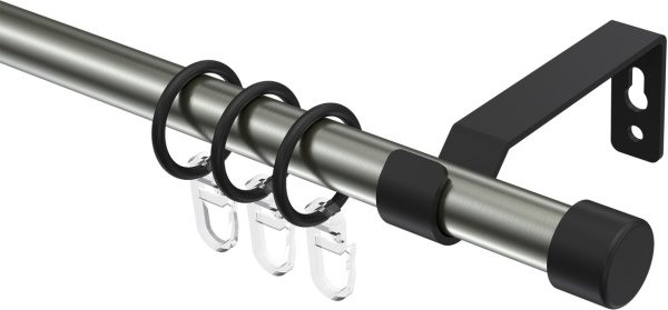 Gardinenstange Metall 16 mm Ø OLYMP - Lucan Edelstahl-Optik / Schwarz 100 cm