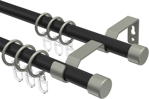 Gardinenstange Metall 16 mm Ø 2-läufig OLYMP - Lucan Schwarz / Chrom matt 100 cm