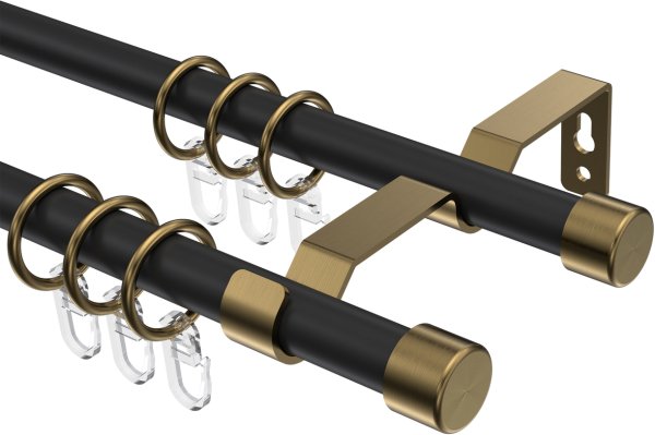 Gardinenstange Metall 16 mm Ø 2-läufig OLYMP - Lucan Schwarz / Messing Antik 100 cm