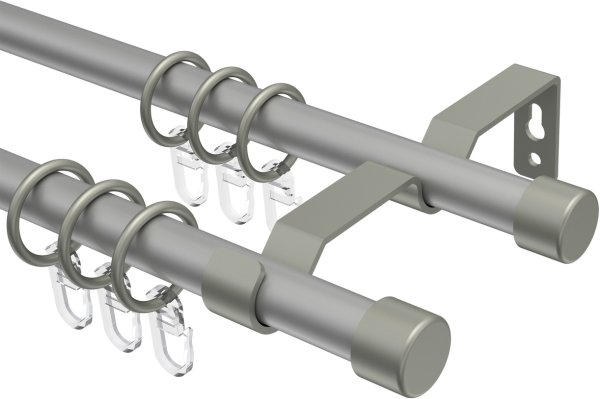 Gardinenstange Metall 16 mm Ø 2-läufig OLYMP - Lucan Silbergrau / Chrom matt 100 cm