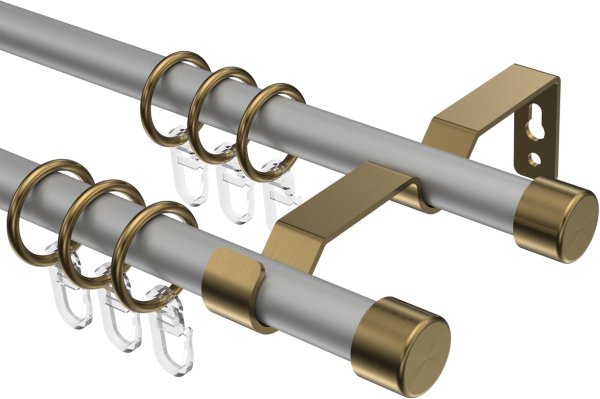 Gardinenstange Metall 16 mm Ø 2-läufig OLYMP - Lucan Silbergrau / Messing Antik 100 cm