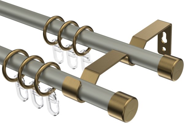 Gardinenstange Metall 16 mm Ø 2-läufig OLYMP - Lucan Chrom matt / Messing Antik 100 cm