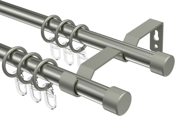 Gardinenstange Metall 16 mm Ø 2-läufig OLYMP - Lucan Edelstahl-Optik / Chrom matt 100 cm