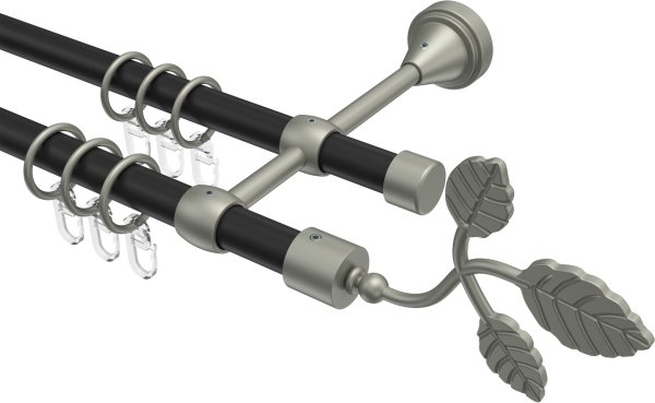 Gardinenstange Metall 16 mm Ø 2-läufig PRIMUS - Alessia Schwarz / Chrom matt 100 cm