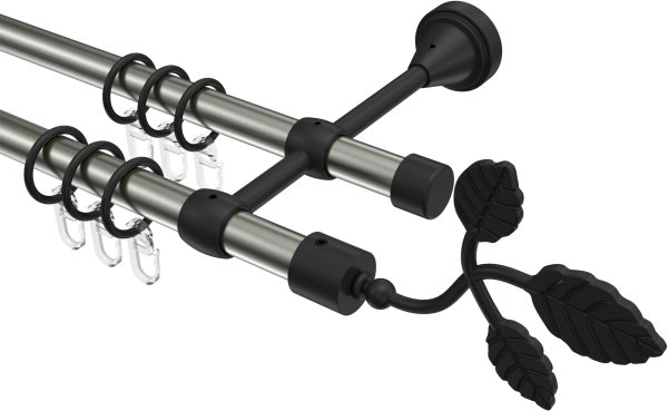 Gardinenstange Metall 16 mm Ø 2-läufig PRIMUS - Alessia Edelstahl-Optik / Schwarz 100 cm