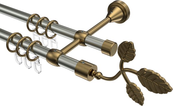 Gardinenstange Metall 16 mm Ø 2-läufig PRIMUS - Alessia Edelstahl-Optik / Messing Antik 100 cm