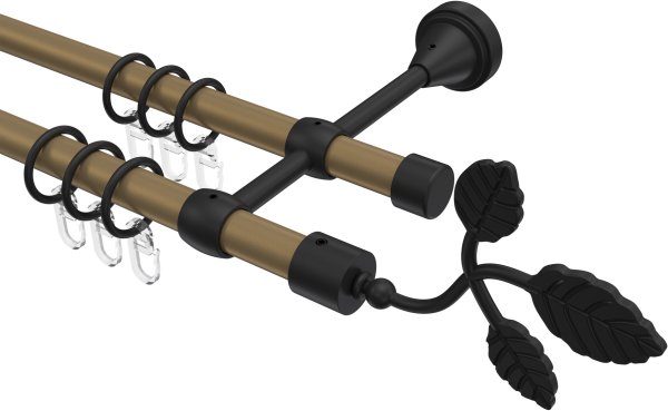 Gardinenstange Metall 16 mm Ø 2-läufig PRIMUS - Alessia Gold matt / Schwarz 100 cm