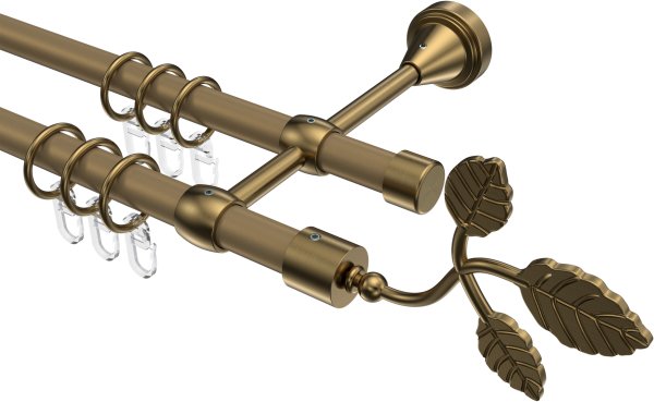 Gardinenstange Metall 16 mm Ø 2-läufig PRIMUS - Alessia Gold matt / Messing Antik 100 cm