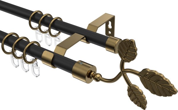 Gardinenstange Metall 16 mm Ø 2-läufig OLYMP - Alessia Schwarz / Messing Antik 100 cm