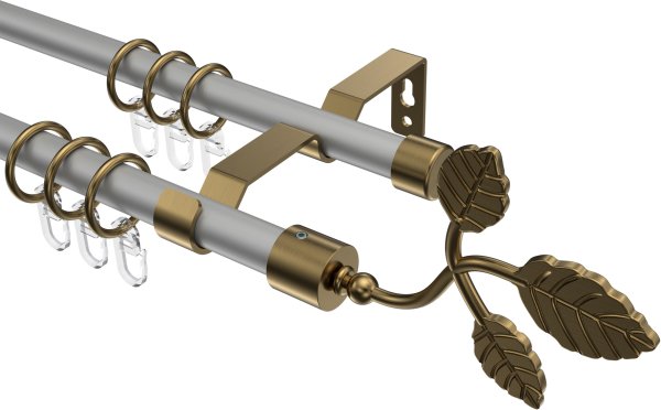 Gardinenstange Metall 16 mm Ø 2-läufig OLYMP - Alessia Silbergrau / Messing Antik 100 cm