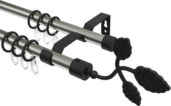 Gardinenstange Metall 16 mm Ø 2-läufig OLYMP - Alessia Edelstahl-Optik / Schwarz 100 cm