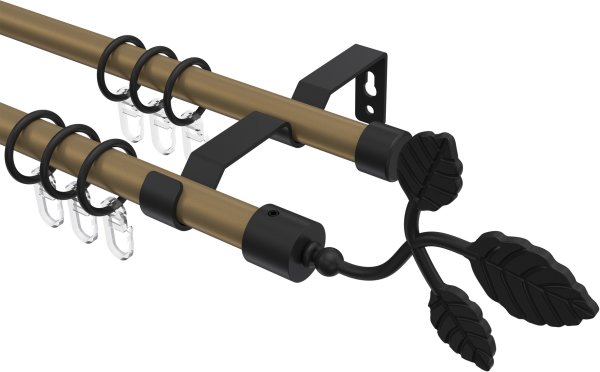 Gardinenstange Metall 16 mm Ø 2-läufig OLYMP - Alessia Gold matt / Schwarz 100 cm