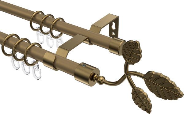 Gardinenstange Metall 16 mm Ø 2-läufig OLYMP - Alessia Gold matt / Messing Antik 100 cm