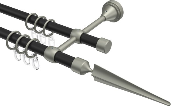 Gardinenstange Metall 16 mm Ø 2-läufig PRIMUS - Lorenzo Schwarz / Chrom matt 100 cm