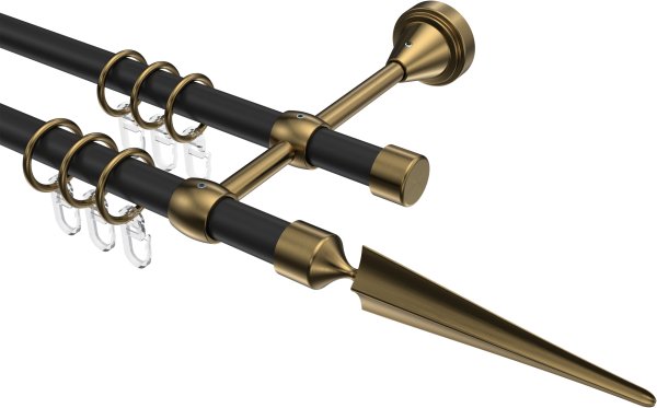 Gardinenstange Metall 16 mm Ø 2-läufig PRIMUS - Lorenzo Schwarz / Messing Antik 100 cm