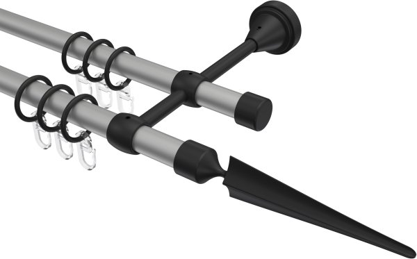 Gardinenstange Metall 16 mm Ø 2-läufig PRIMUS - Lorenzo Silbergrau / Schwarz 100 cm