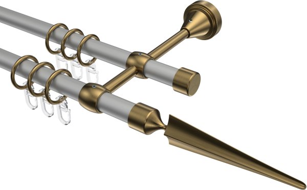 Gardinenstange Metall 16 mm Ø 2-läufig PRIMUS - Lorenzo Silbergrau / Messing Antik 100 cm