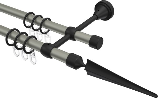 Gardinenstange Metall 16 mm Ø 2-läufig PRIMUS - Lorenzo Chrom matt / Schwarz 100 cm